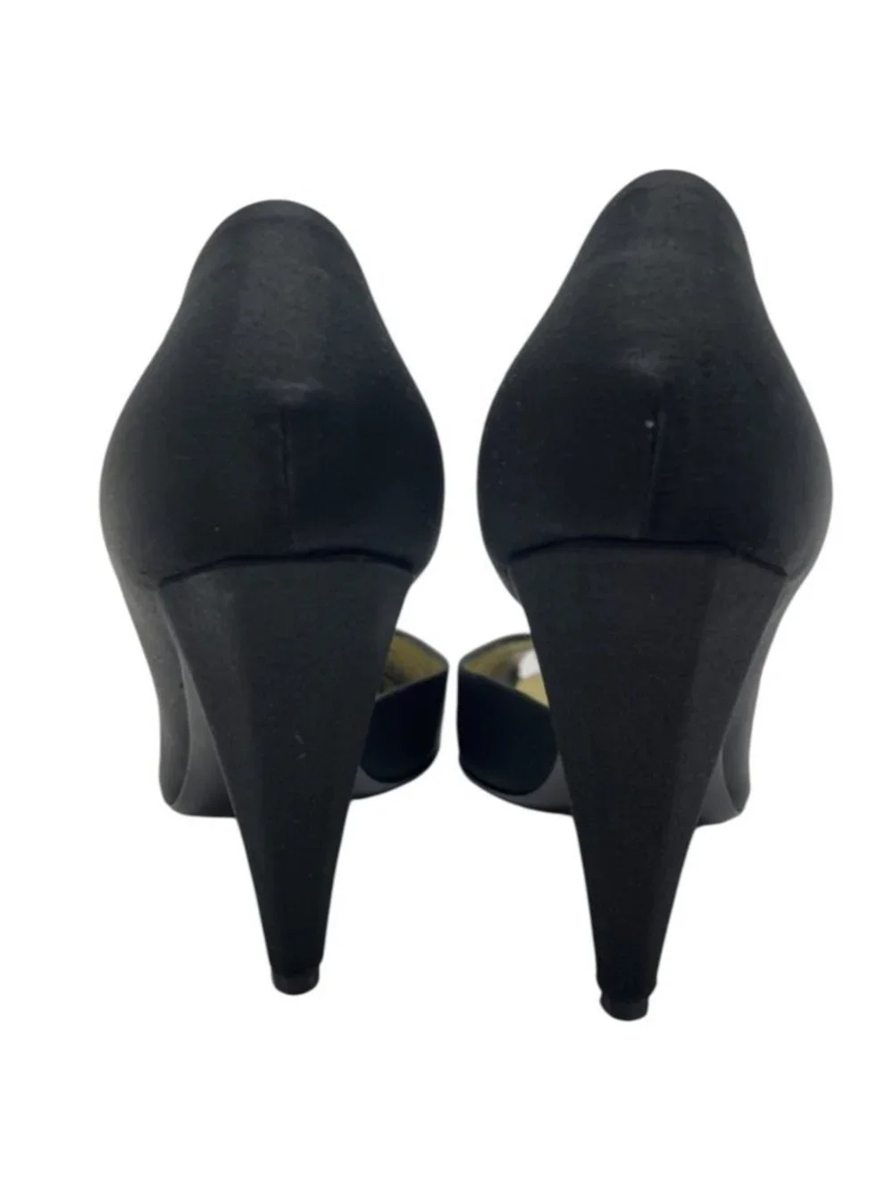 Chanel Pumps High Heels Open Toe Satin Leather Black Gold Shoes Casual